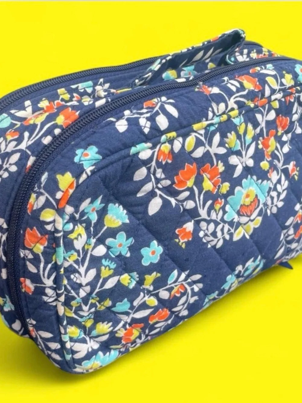 Vera Bradley Chandelier Floral Navy Double Zip Cosmetic Case